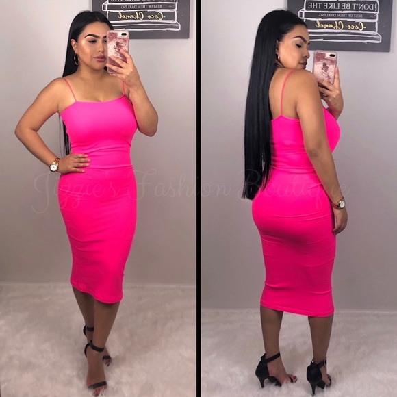 neon pink midi dress
